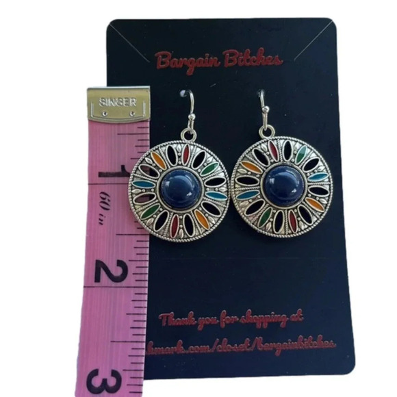 New multicolor silver tone boho drop hook dangle earrings fun vacation - Picture 2 of 3